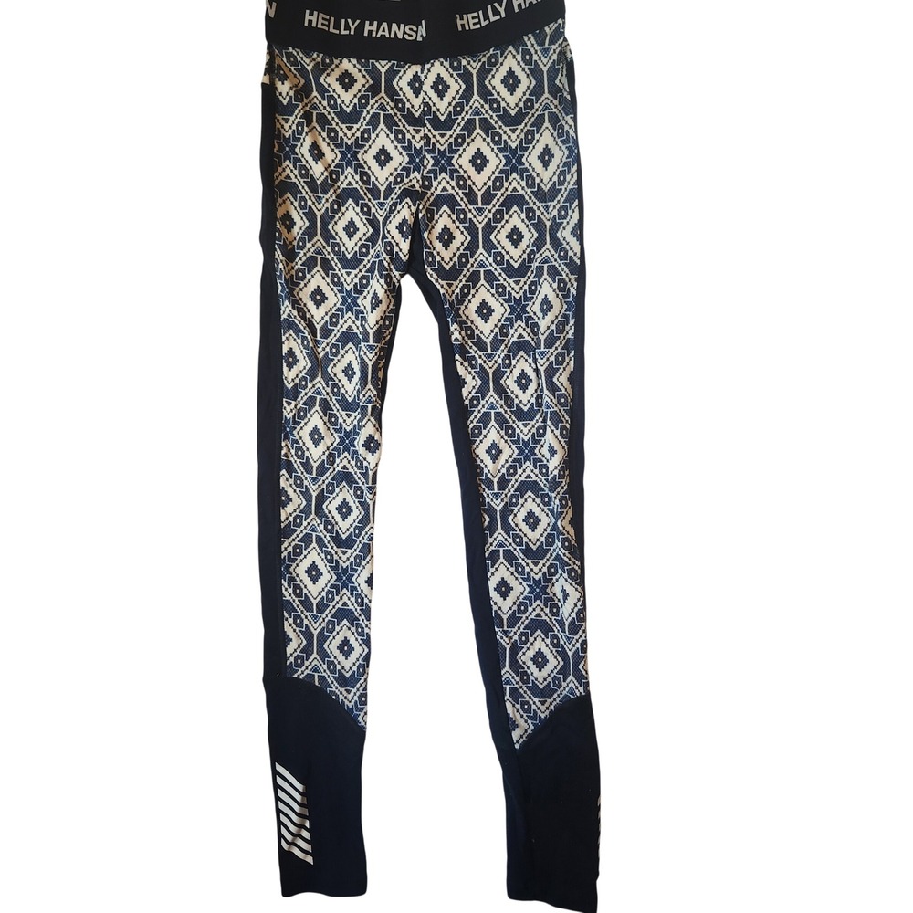Helly Hansen Lifa Merino Base Layer Leggings Blue Fair Isle Geometric Small